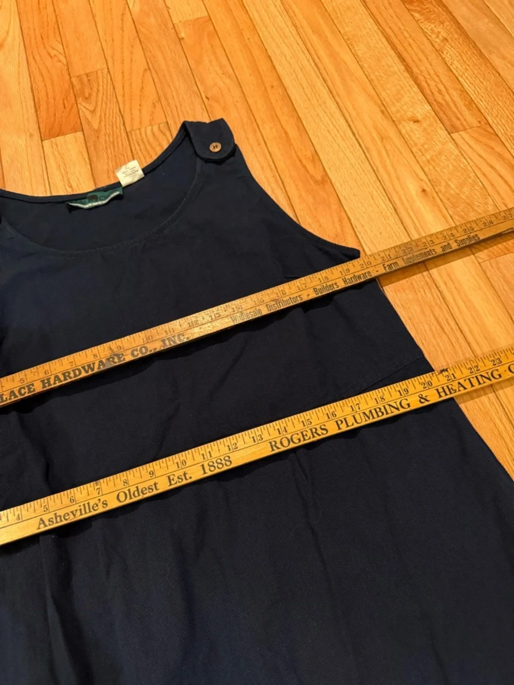 Navy Maxi Overall Dress Button Straps Size XL Cottage modest - Picture 5 of 6